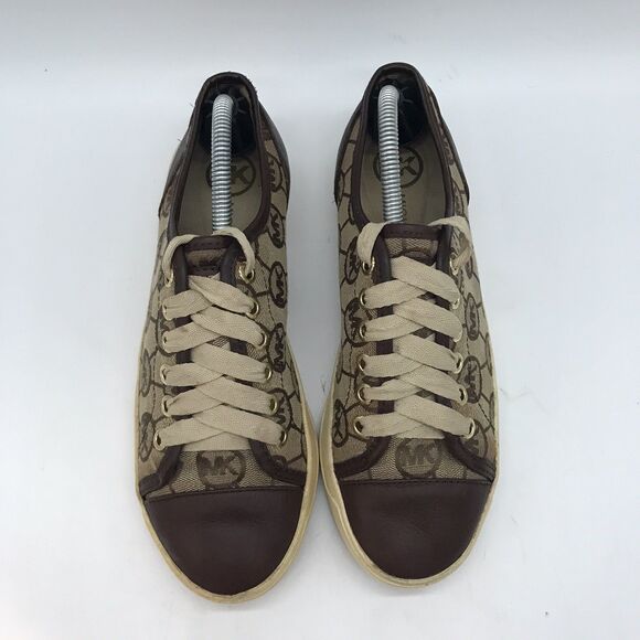 Michael Kors MK  Fashion Sneakers Women's 6M Cap Toe Brown Signature Logo Canvas - Picture 5 of 14